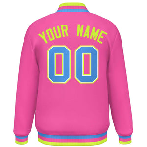 Custom Pink Powder Blue Varsity Full-Snap Classic Style Letterman Baseball Jacket