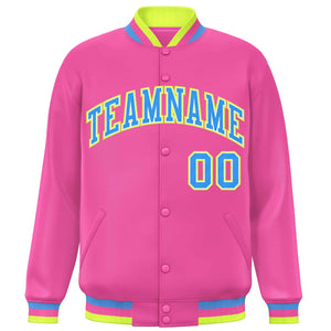 Custom Pink Powder Blue Varsity Full-Snap Classic Style Letterman Baseball Jacket