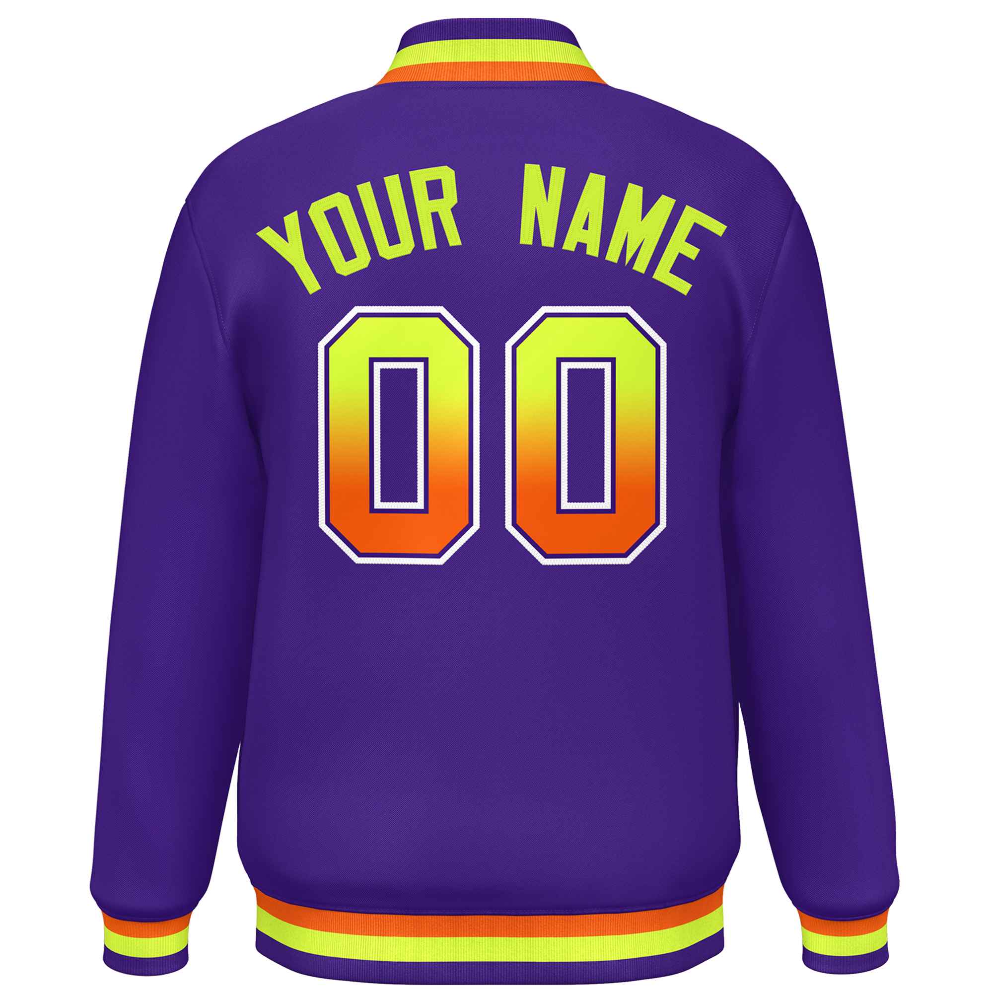 Custom Purple Varsity Full-Snap Gradient Font Letterman Baseball Jacket