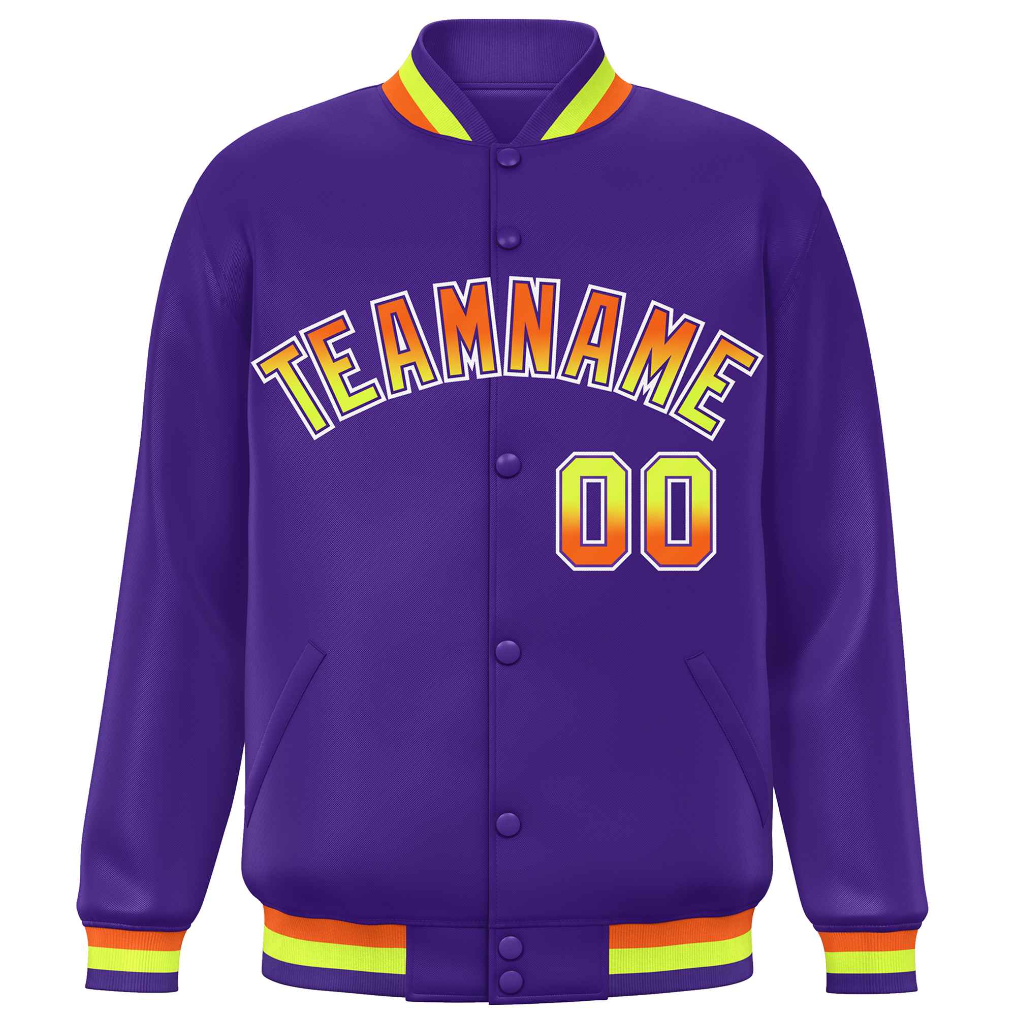 Custom Purple Varsity Full-Snap Gradient Font Letterman Baseball Jacket