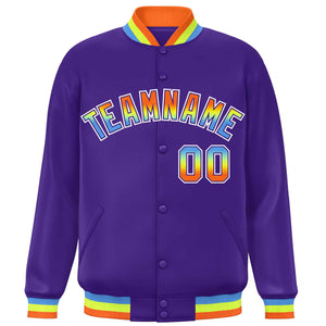 Custom Purple Varsity Full-Snap Gradient Font Letterman Baseball Jacket