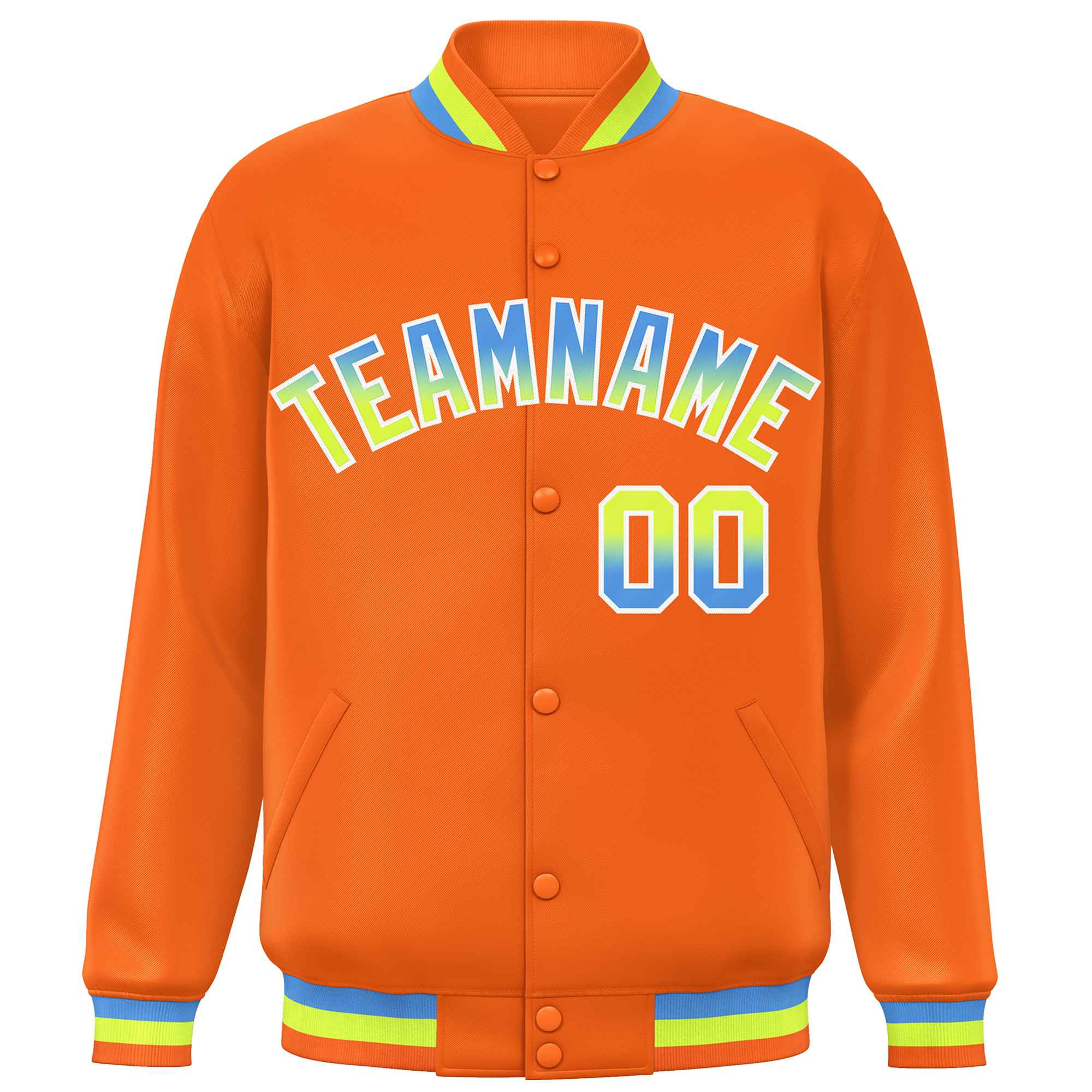 Custom Orange Varsity Full-Snap Gradient Font Letterman Baseball Jacket