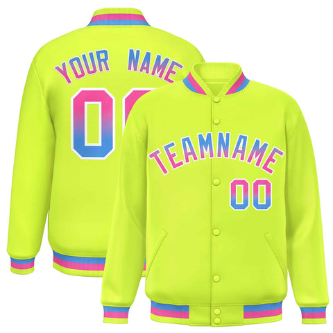 Custom Neon Green Varsity Full-Snap Gradient Font Letterman Baseball Jacket