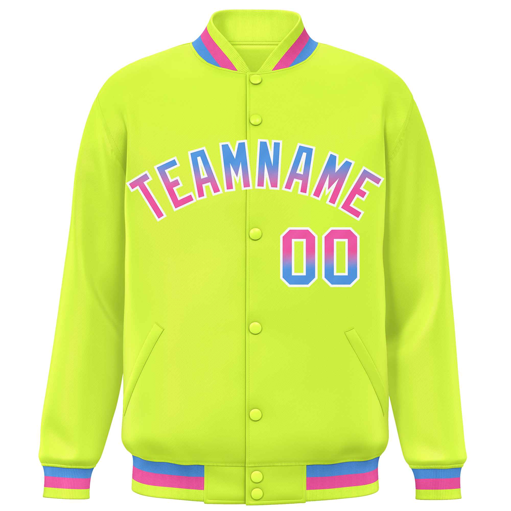 Custom Neon Green Varsity Full-Snap Gradient Font Letterman Baseball Jacket