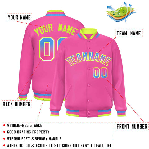 Custom Pink Varsity Full-Snap Gradient Font Letterman Baseball Jacket