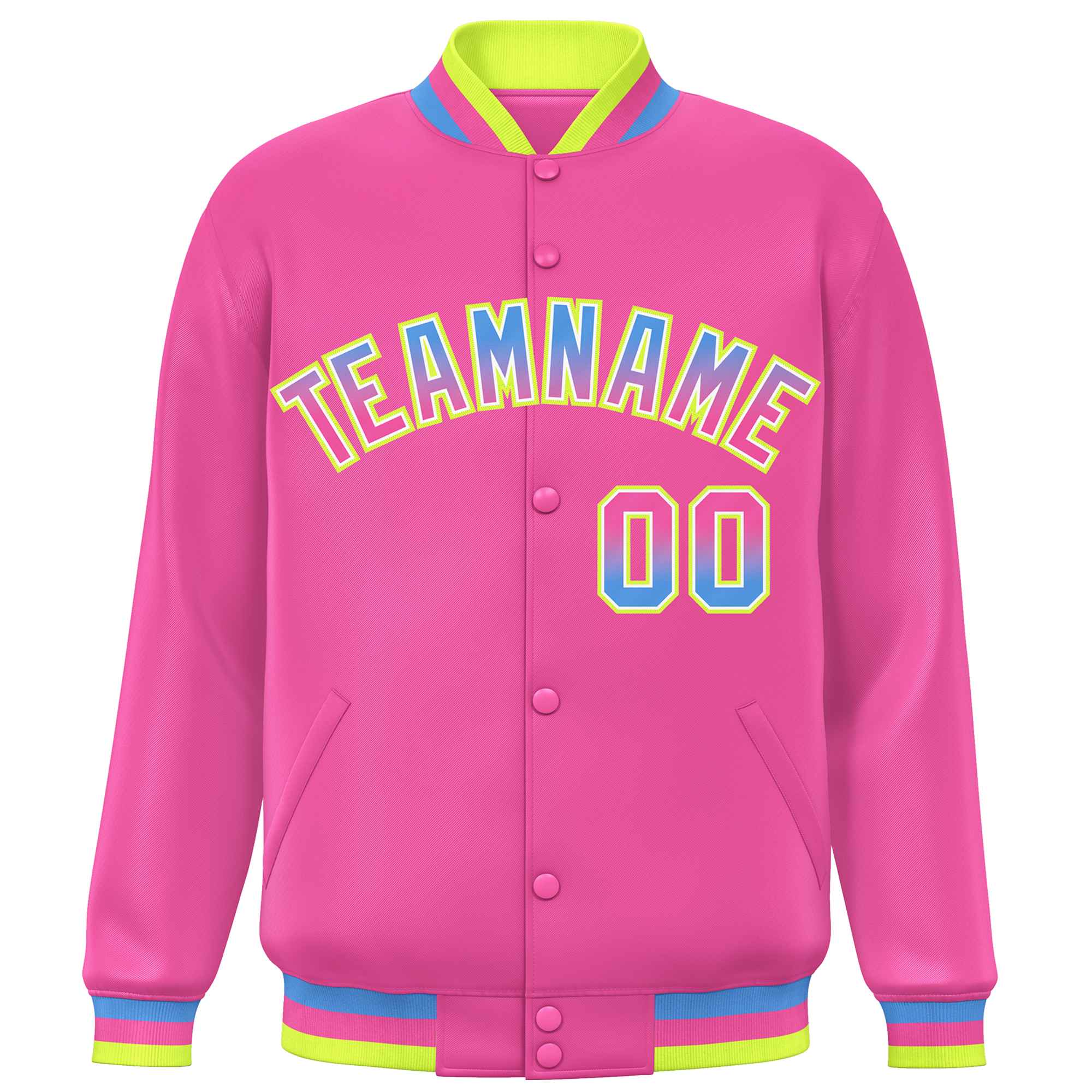 Custom Pink Varsity Full-Snap Gradient Font Letterman Baseball Jacket