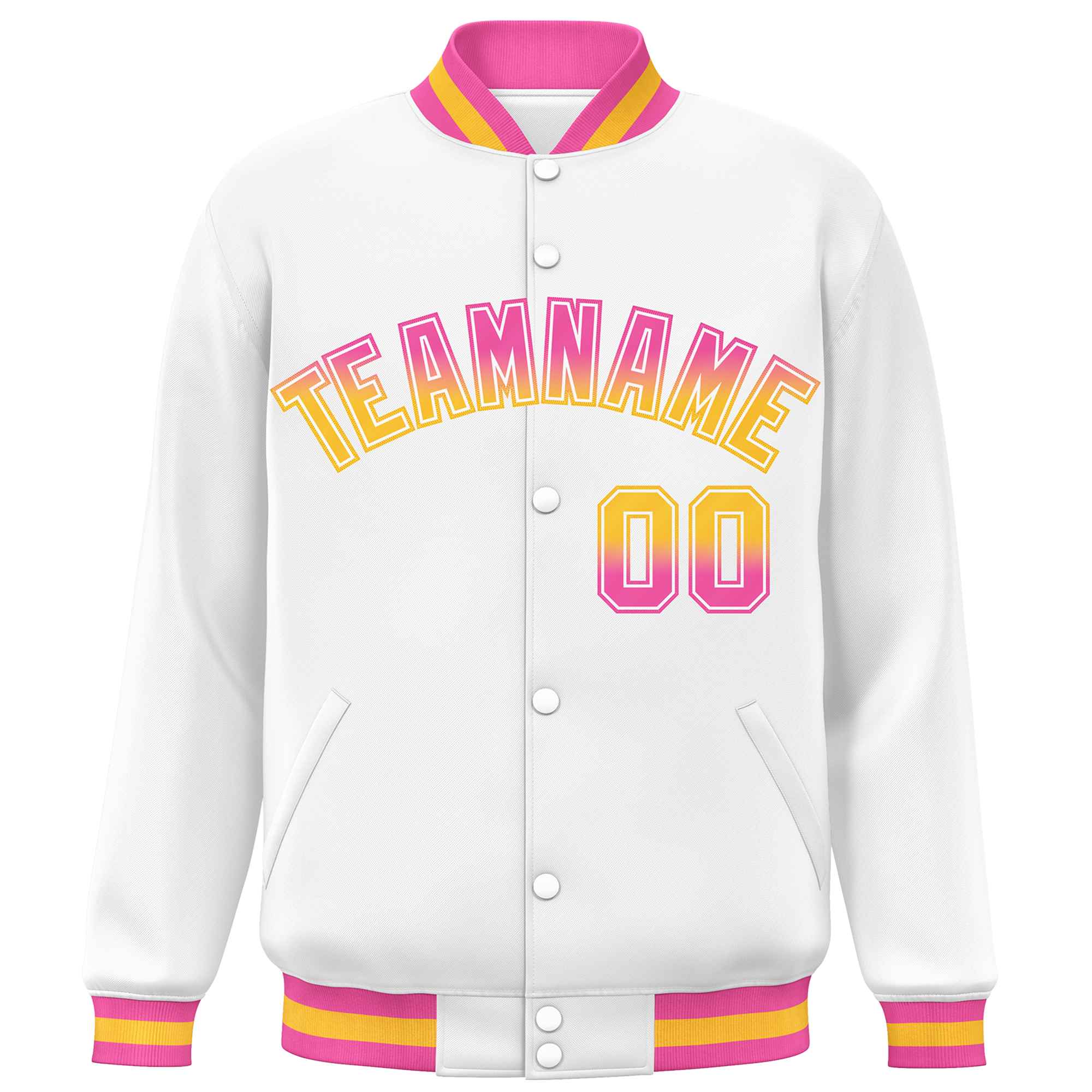 Custom White Varsity Full-Snap Gradient Font Letterman Baseball Jacket