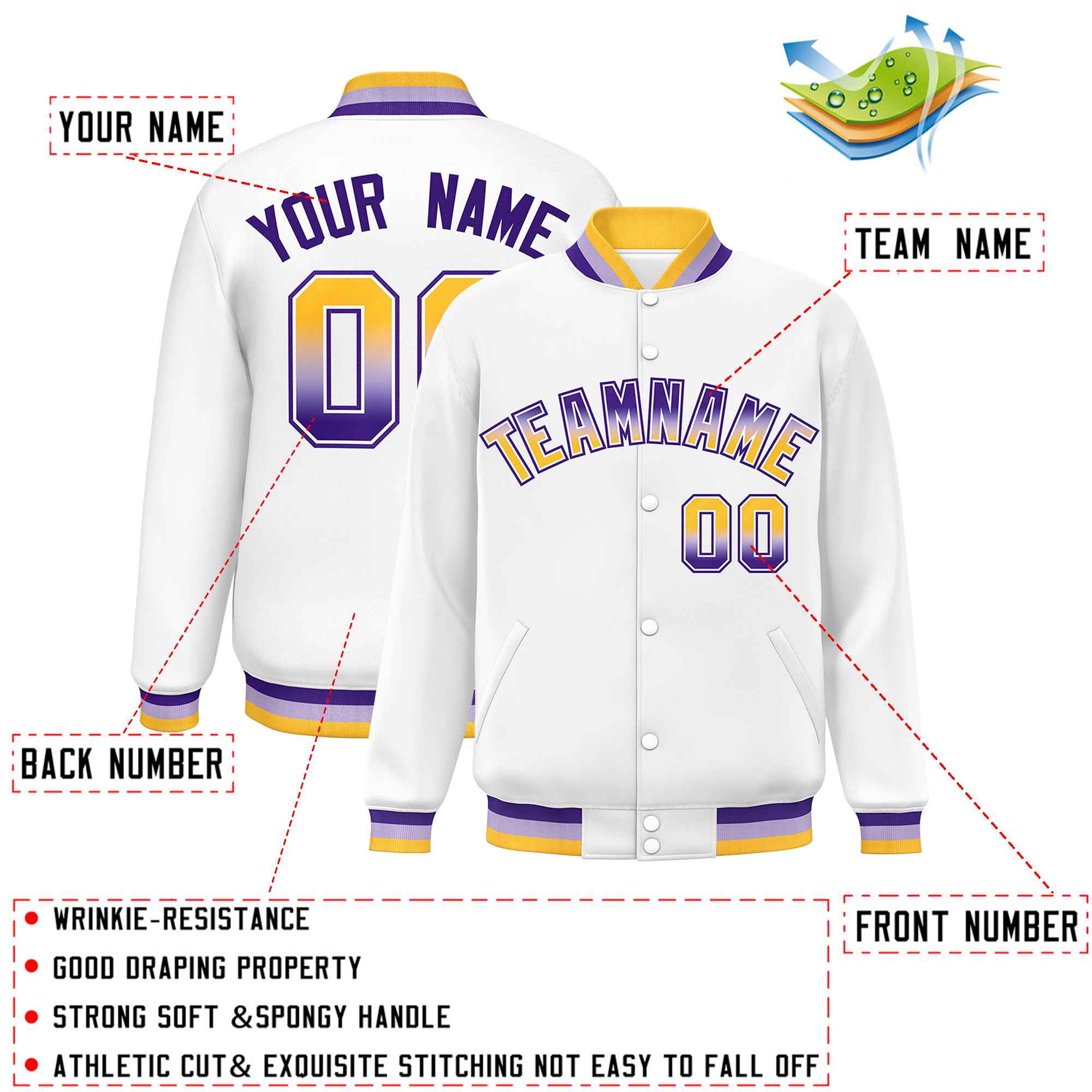 Custom White Varsity Full-Snap Gradient Font Letterman Baseball Jacket