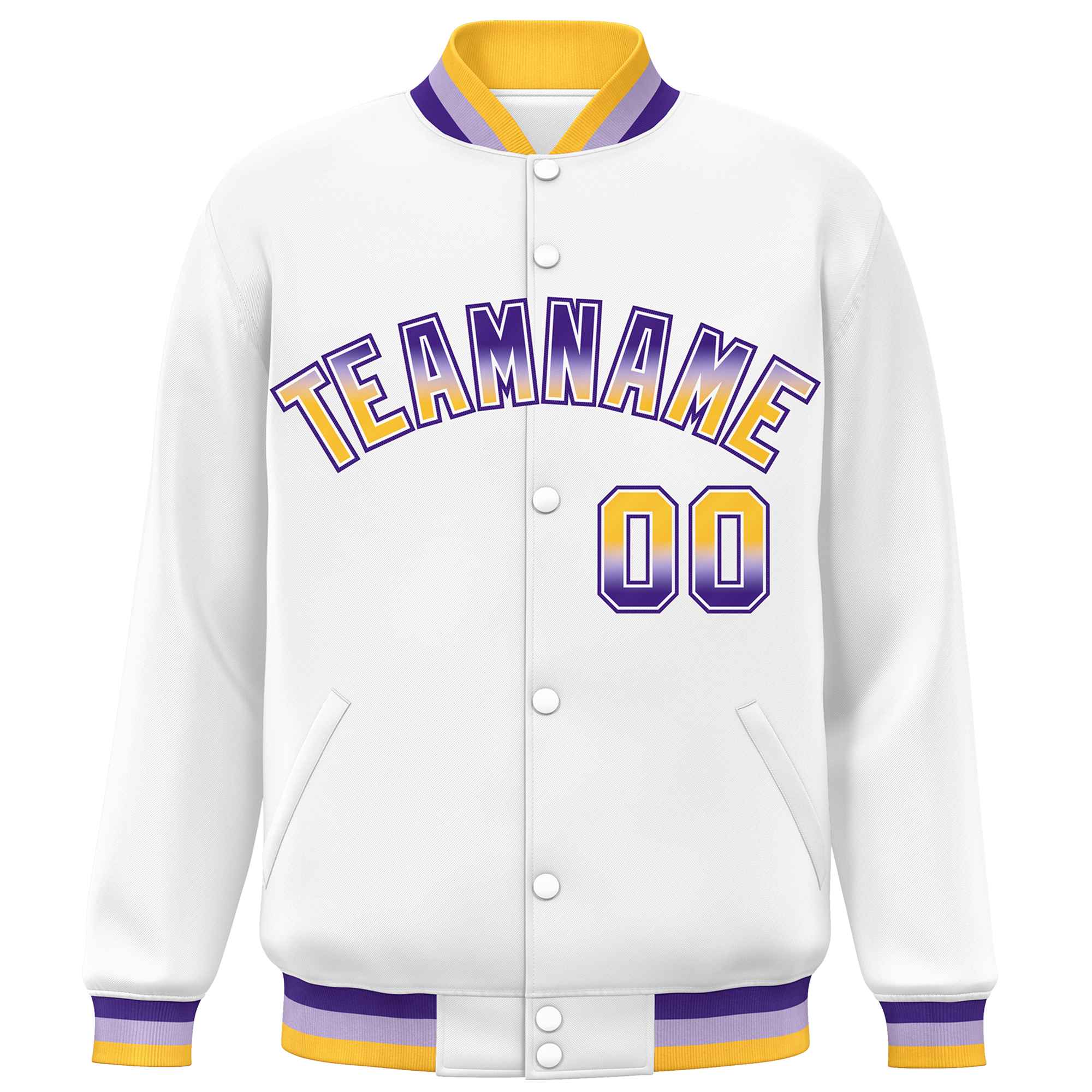 Custom White Varsity Full-Snap Gradient Font Letterman Baseball Jacket