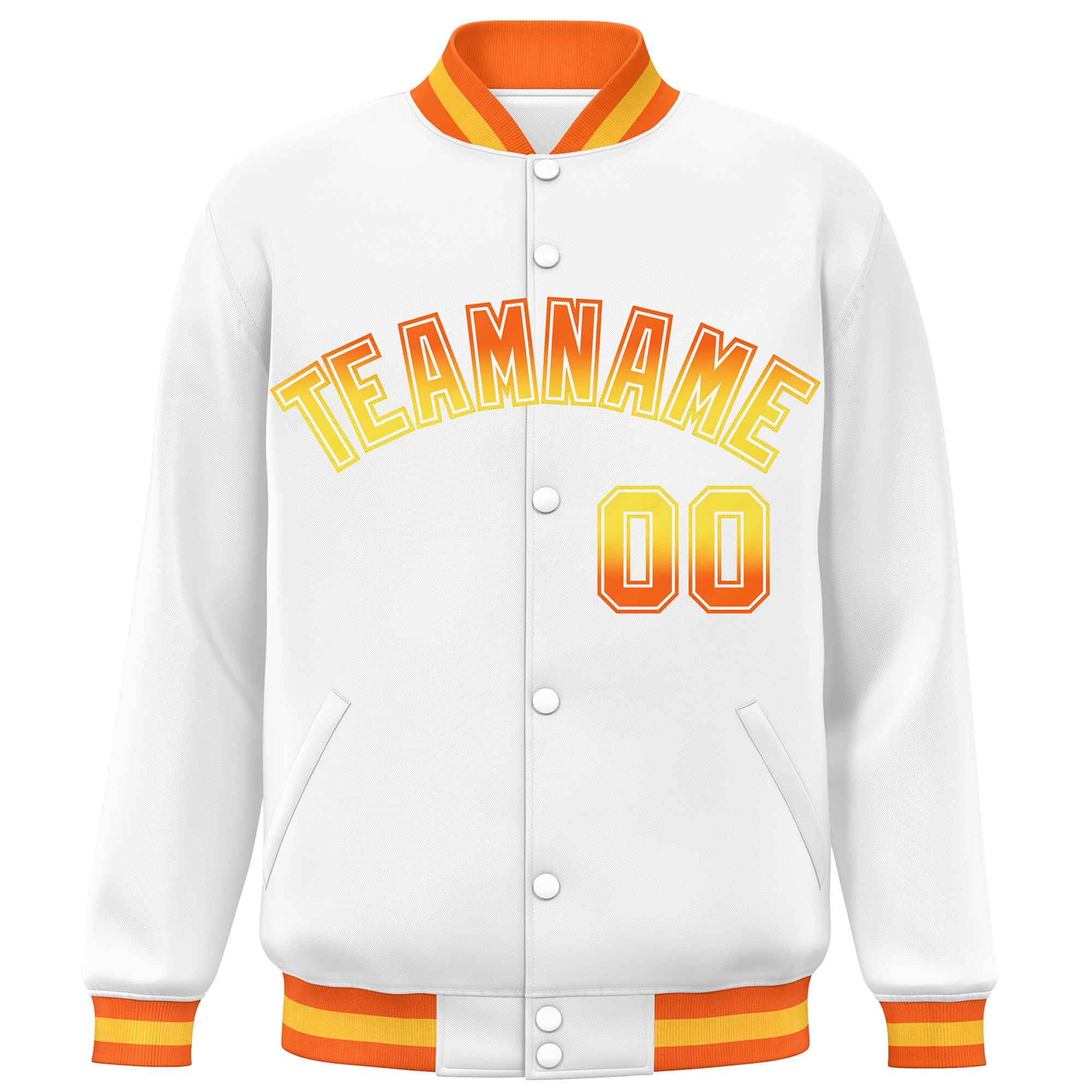 Custom White Varsity Full-Snap Gradient Font Letterman Baseball Jacket