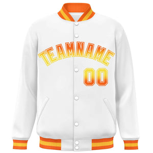 Custom White Varsity Full-Snap Gradient Font Letterman Baseball Jacket