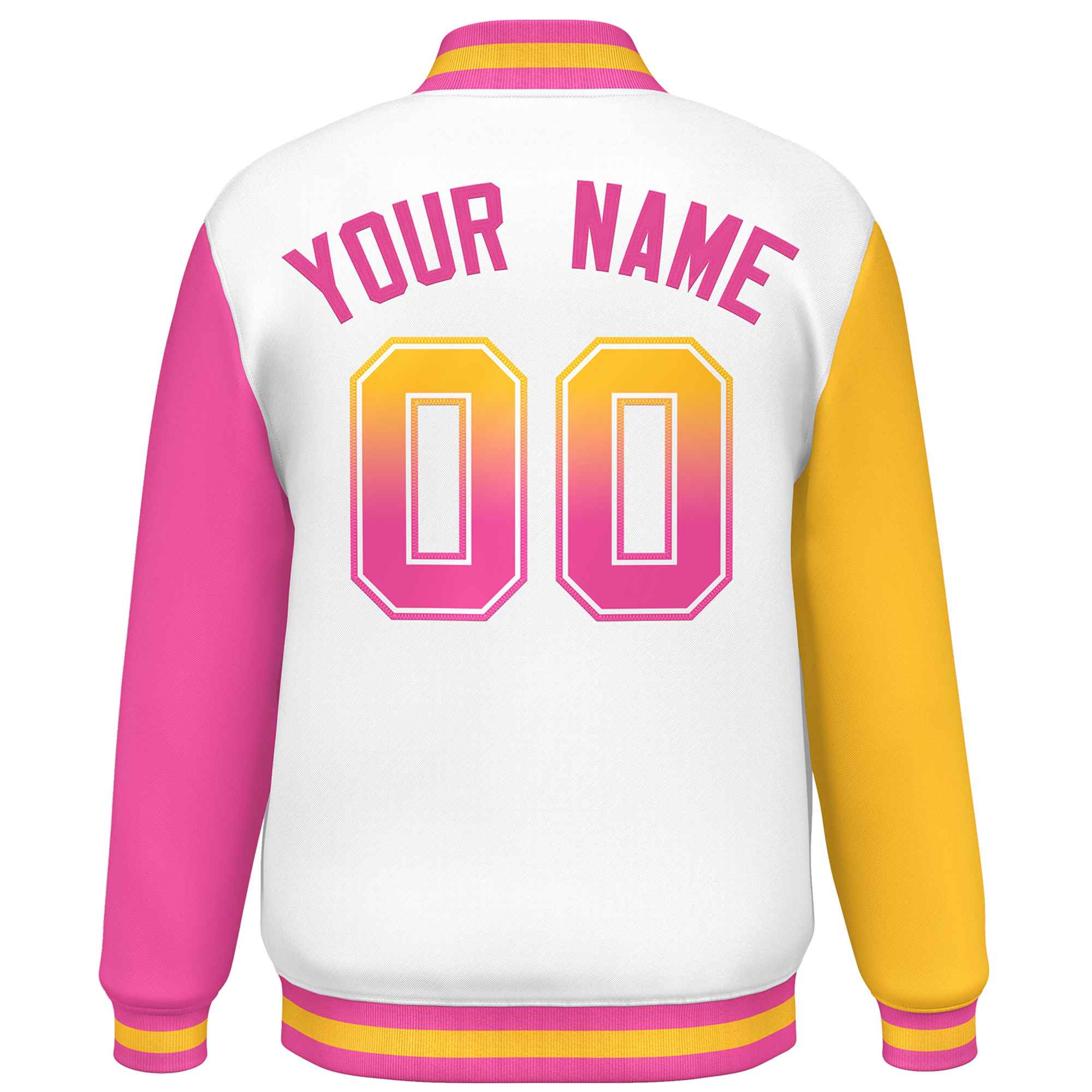 Custom White Gold-Pink Varsity Full-Snap Raglan Sleeves Letterman Baseball Jacket