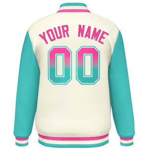 Custom Cream Aqua Varsity Full-Snap Raglan Sleeves Letterman Baseball Jacket