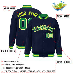 Custom Navy Kelly Green Varsity Full-Snap Classic Style Letterman Baseball Jacket