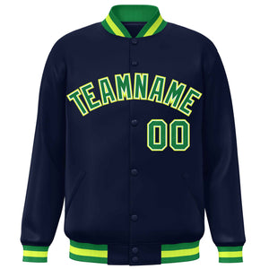 Custom Navy Kelly Green Varsity Full-Snap Classic Style Letterman Baseball Jacket