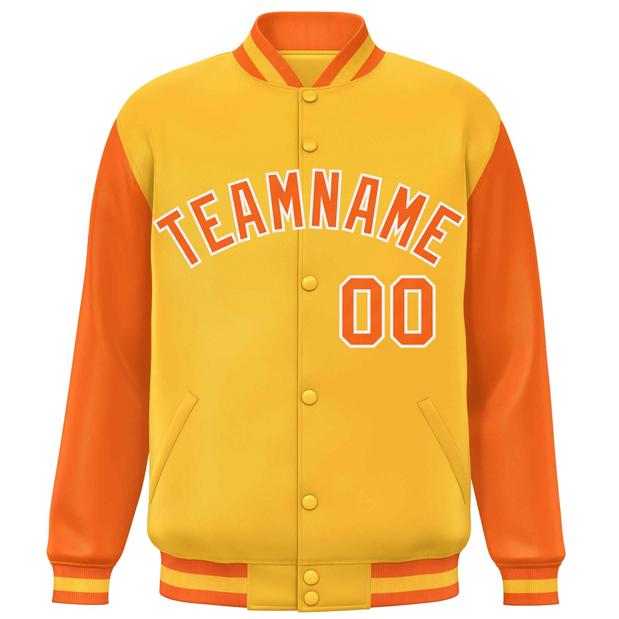 Custom Gold Orange Varsity Full-Snap Raglan Sleeves Letterman Baseball Jacket