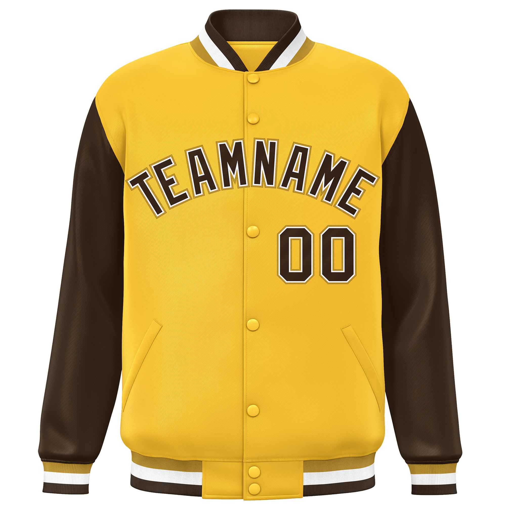 Custom Gold Brown Varsity Full-Snap Raglan Sleeves Letterman Baseball Jacket