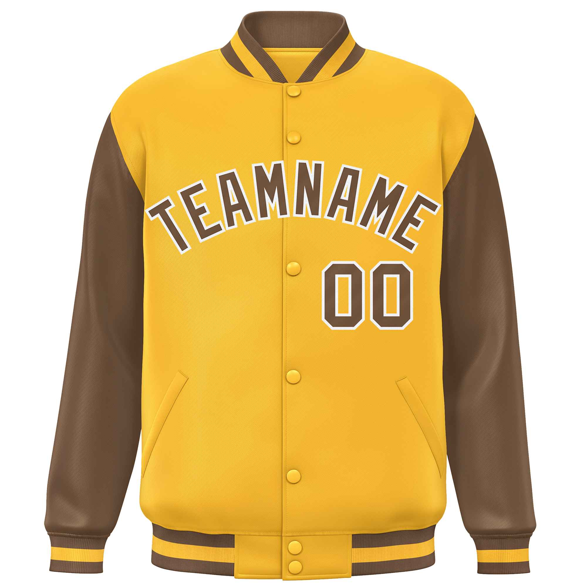 Custom Gold Light Brown Varsity Full-Snap Raglan Sleeves Letterman Baseball Jacket