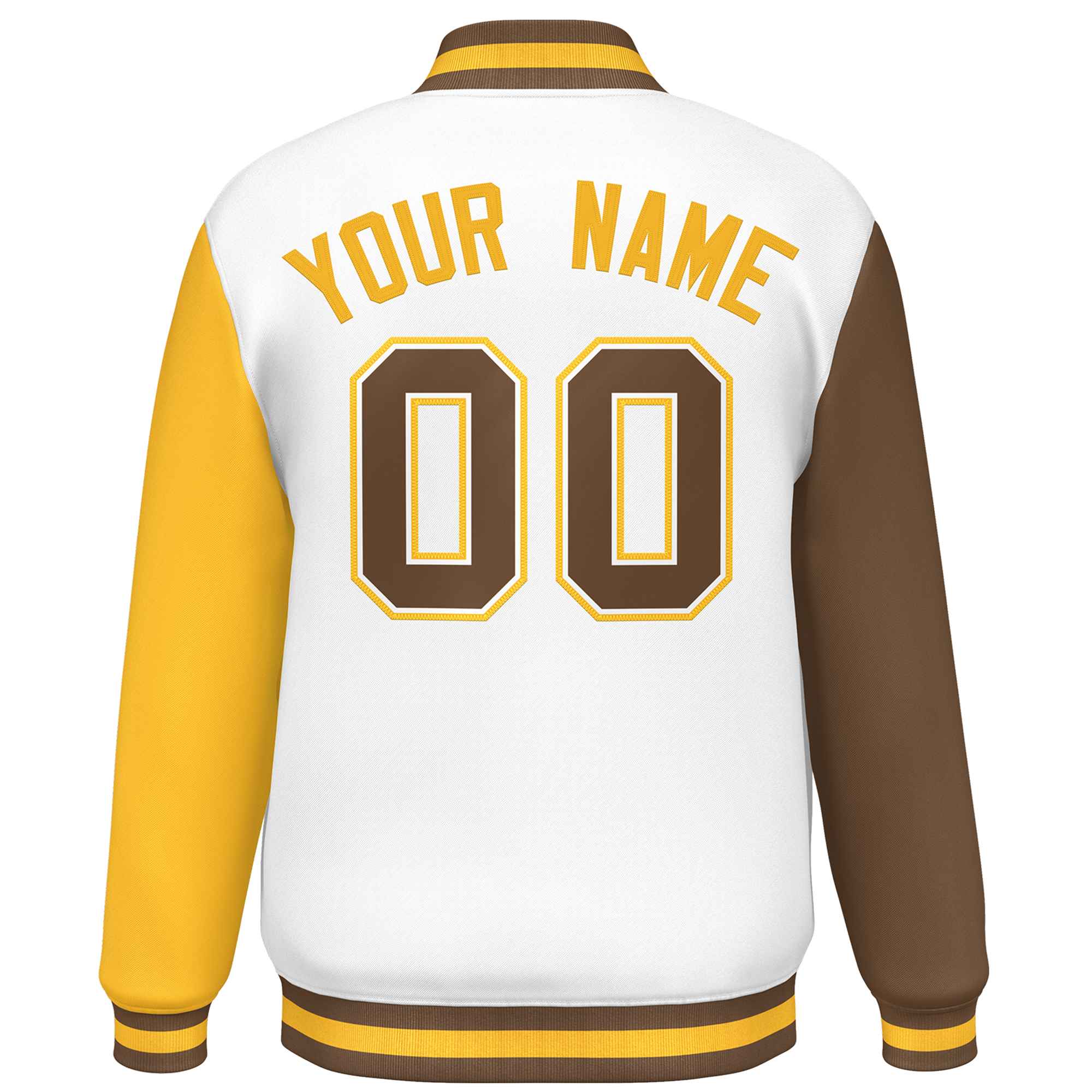 Custom White Light Brown-Gold Varsity Full-Snap Raglan Sleeves Letterman Baseball Jacket