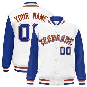 Custom White Royal Varsity Full-Snap Raglan Sleeves Letterman Baseball Jacket