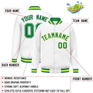 Custom White Kelly Green Varsity Full-Snap Classic Style Letterman Baseball Jacket