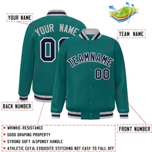 Custom Aqua Navy Varsity Full-Snap Classic Style Letterman Baseball Jacket