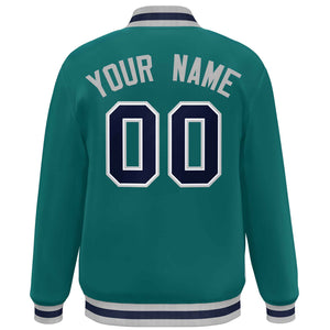 Custom Aqua Navy Varsity Full-Snap Classic Style Letterman Baseball Jacket