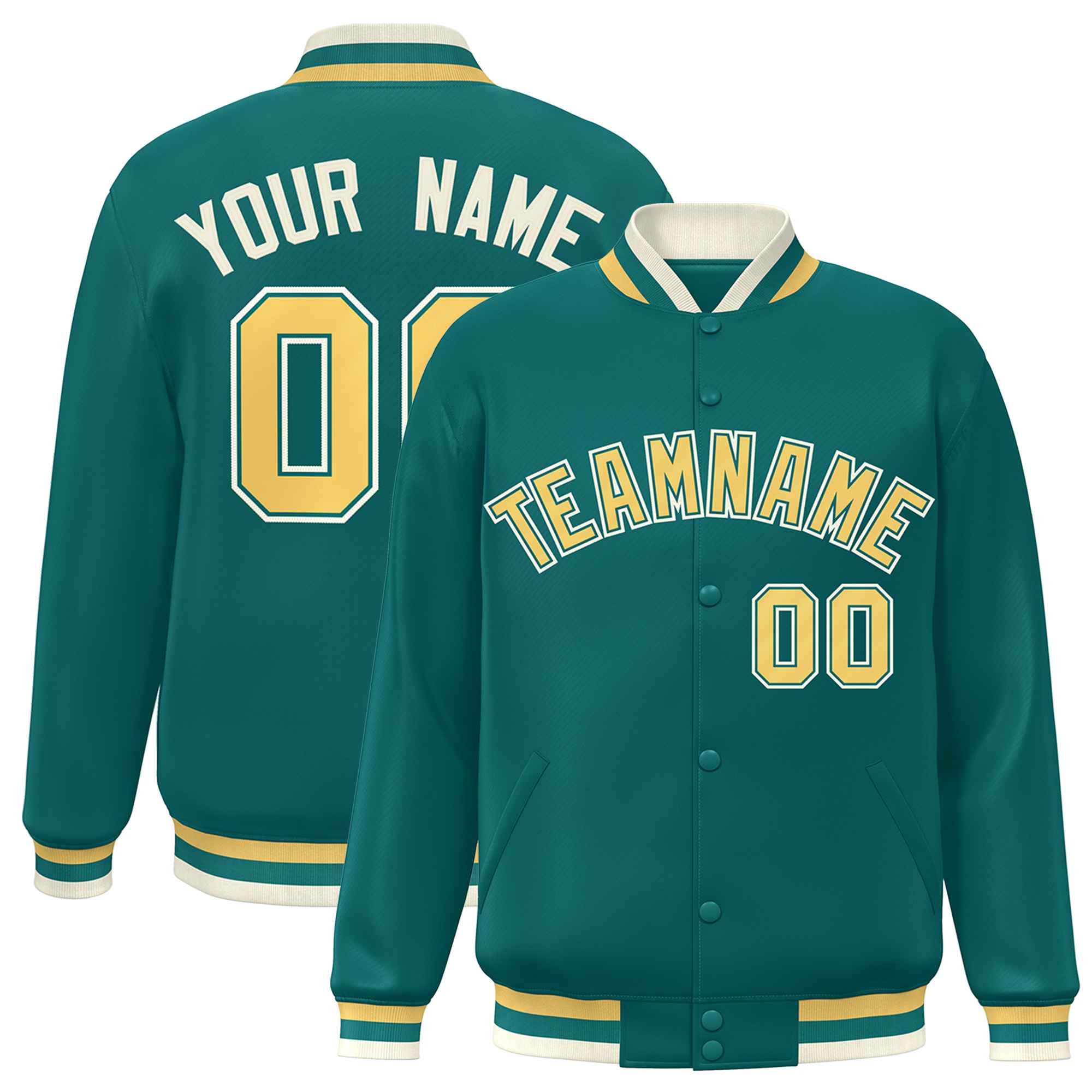 Custom Aqua Yellow Varsity Full-Snap Classic Style Letterman Baseball Jacket