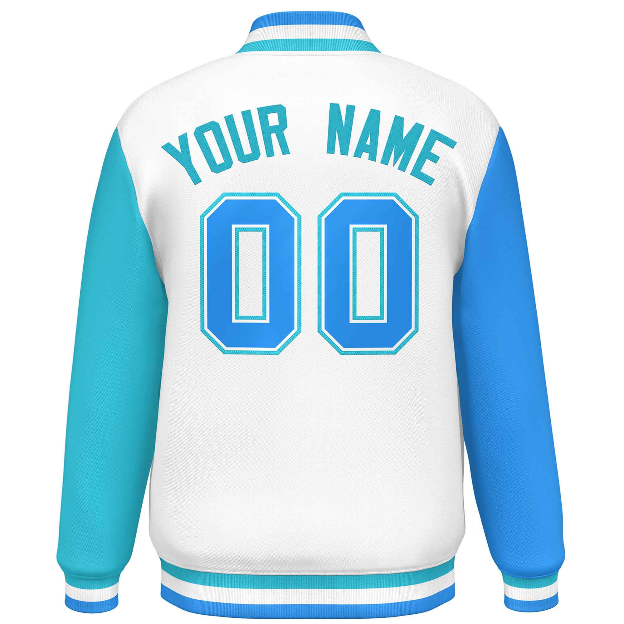 Custom White Powder Blue-Sky Blue Varsity Full-Snap Raglan Sleeves Letterman Baseball Jacket