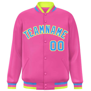 Custom Pink Powder Blue Varsity Full-Snap Classic Style Letterman Baseball Jacket