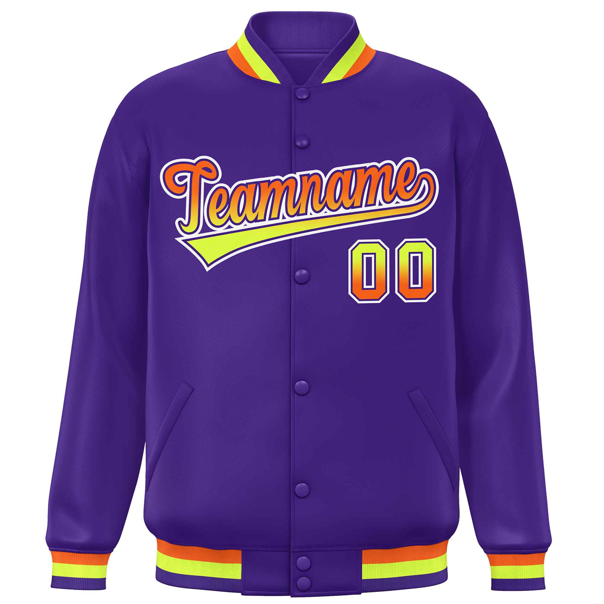 Custom Purple Varsity Full-Snap Gradient Font Letterman Baseball Jacket