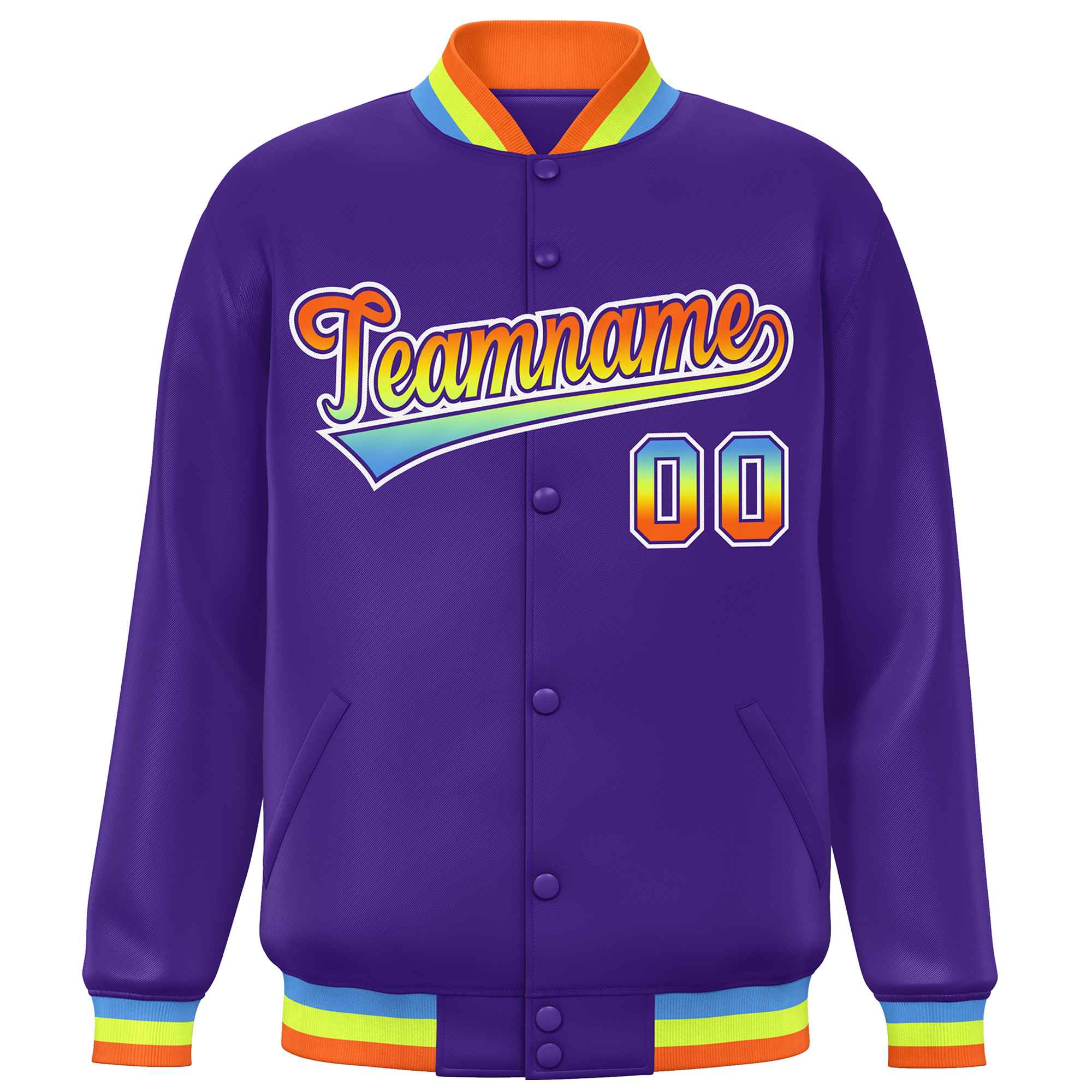 Custom Purple Varsity Full-Snap Gradient Font Letterman Baseball Jacket