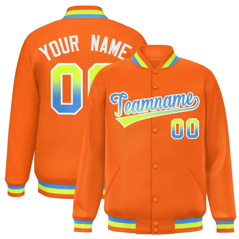 Custom Orange Varsity Full-Snap Gradient Font Letterman Baseball Jacket
