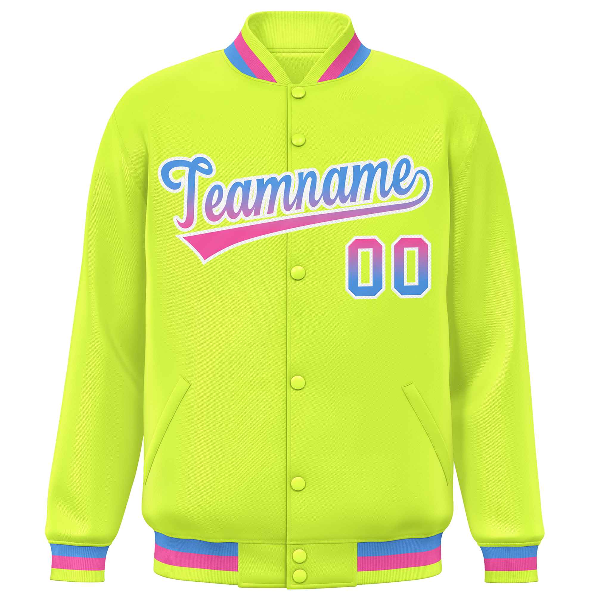 Custom Neon Green Varsity Full-Snap Gradient Font Letterman Baseball Jacket