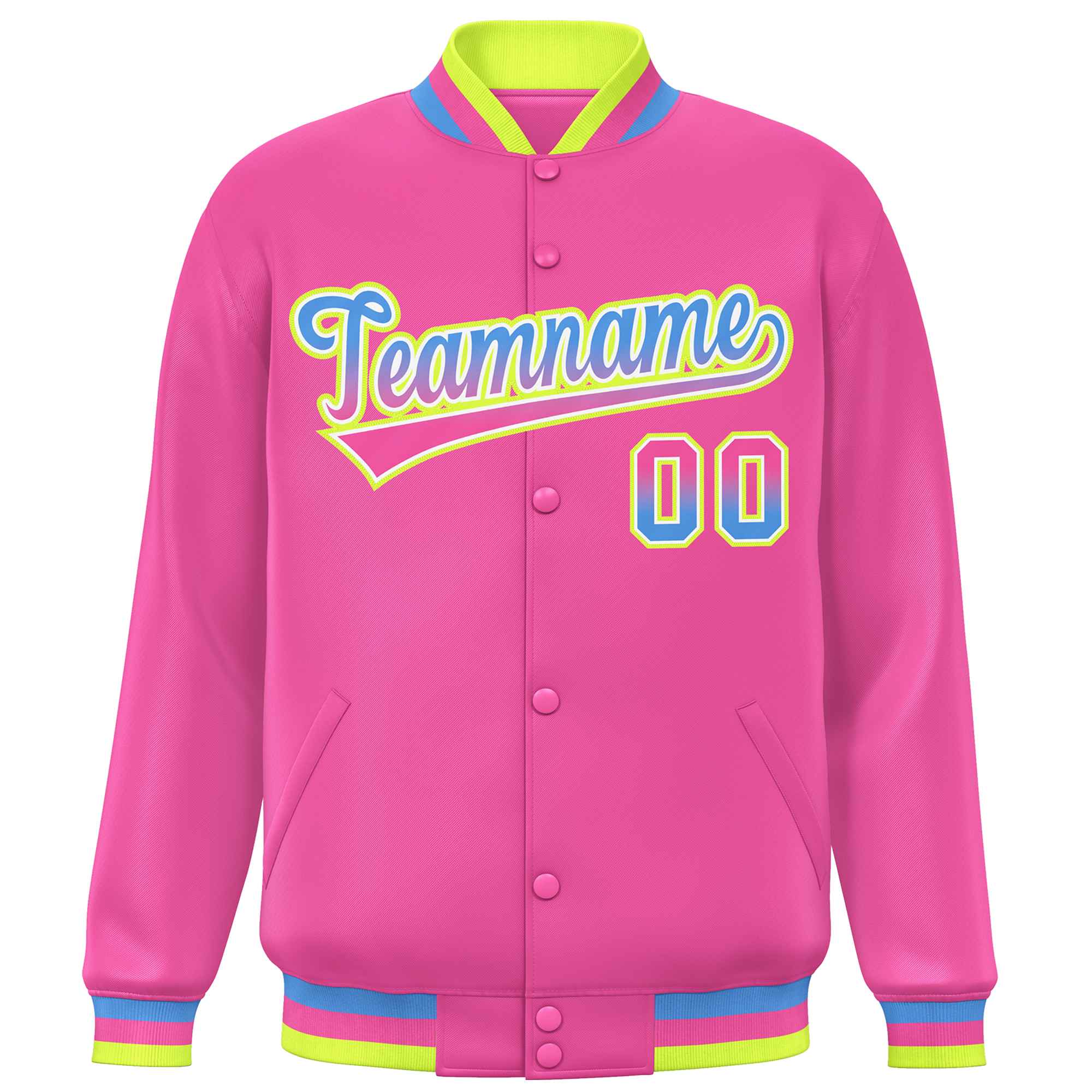 Custom Pink Varsity Full-Snap Gradient Font Letterman Baseball Jacket