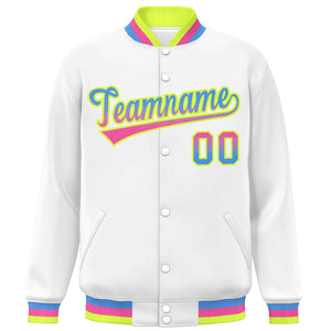 Custom White Varsity Full-Snap Gradient Font Letterman Baseball Jacket