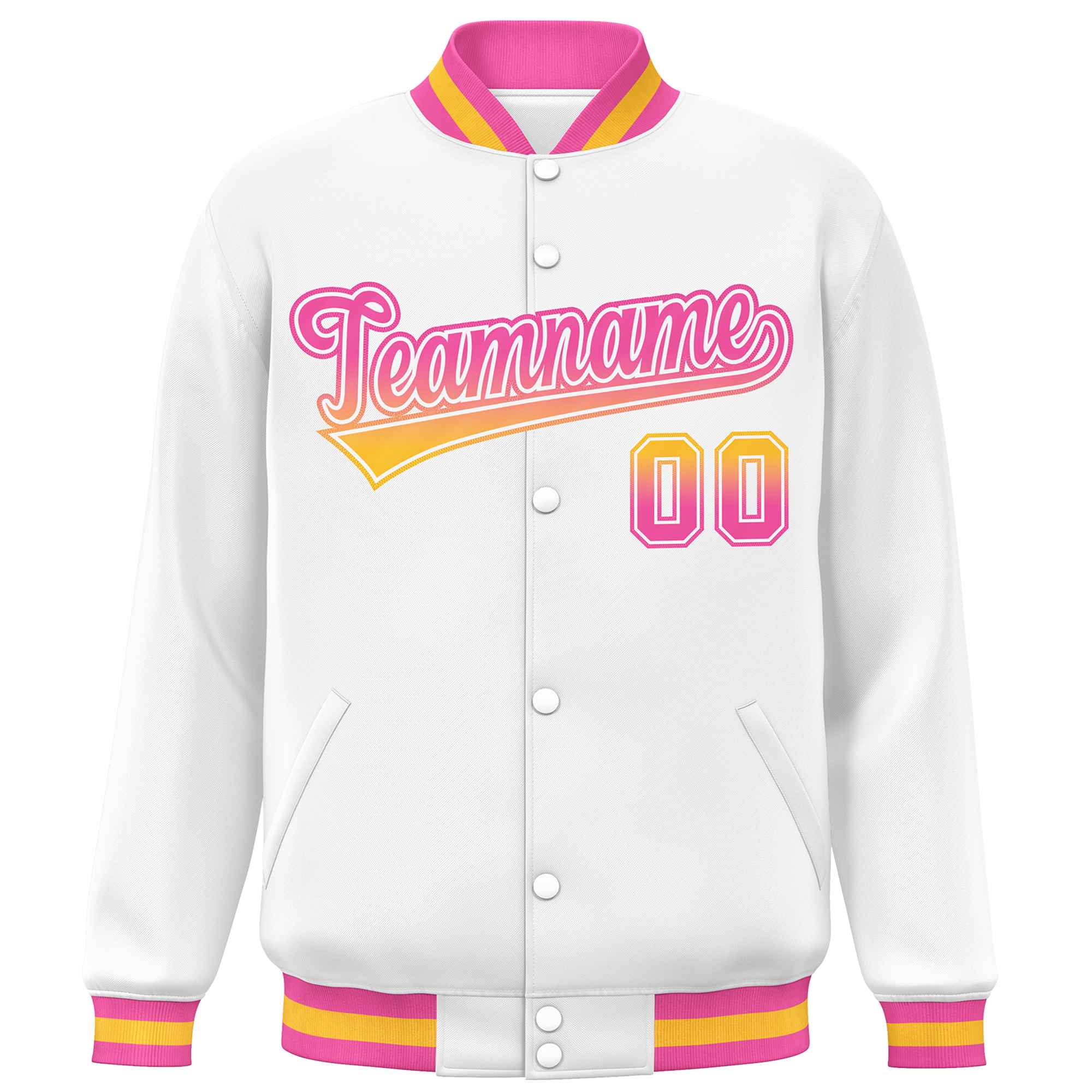 Custom White Varsity Full-Snap Gradient Font Letterman Baseball Jacket