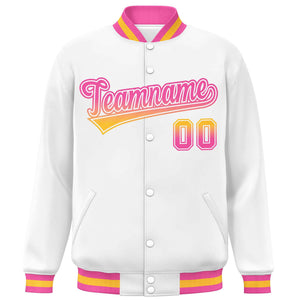 Custom White Varsity Full-Snap Gradient Font Letterman Baseball Jacket