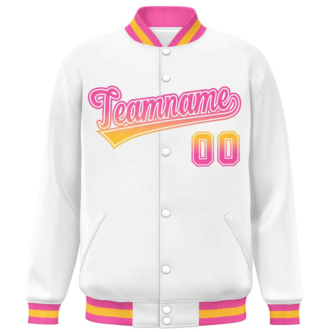 Custom White Varsity Full-Snap Gradient Font Letterman Baseball Jacket
