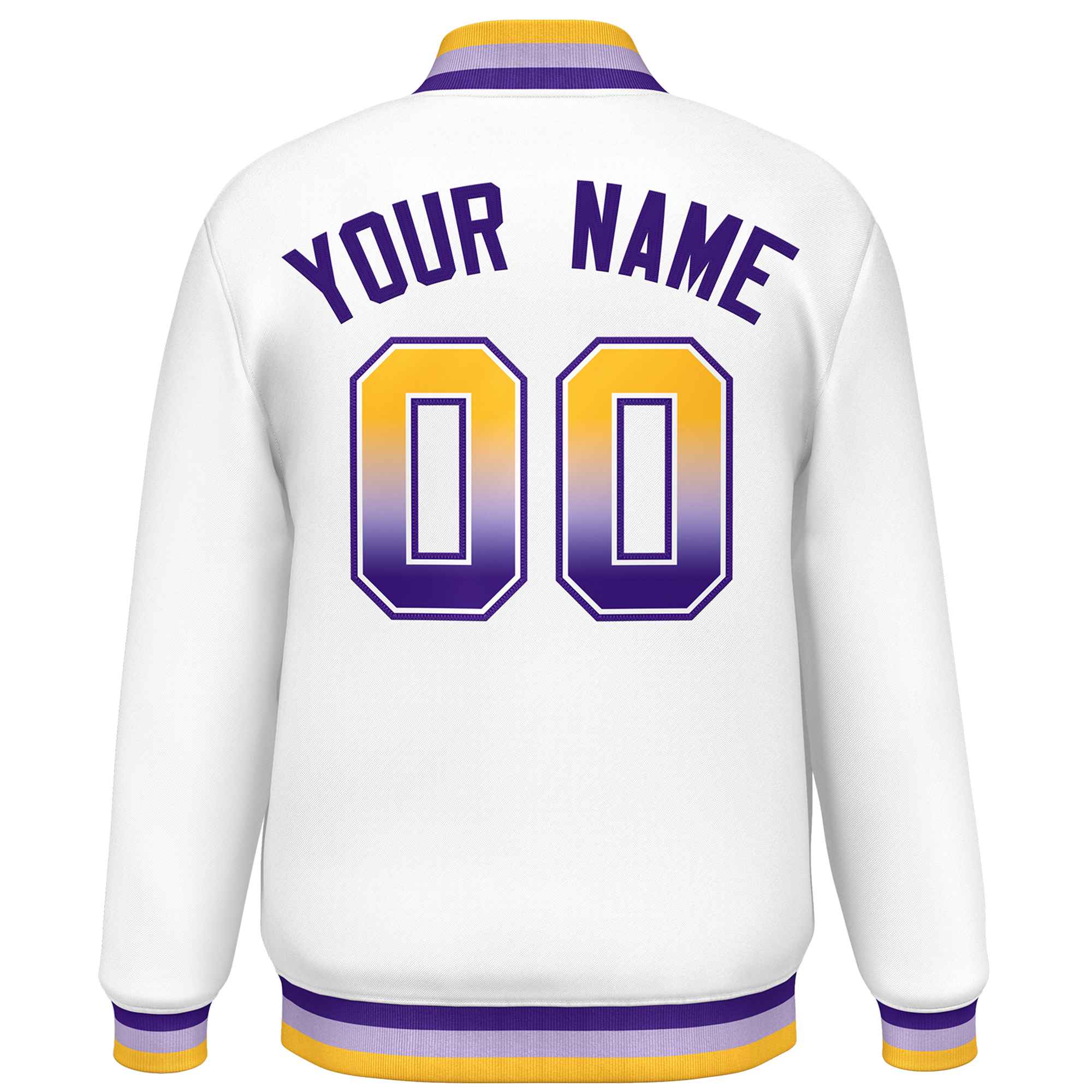 Custom White Varsity Full-Snap Gradient Font Letterman Baseball Jacket