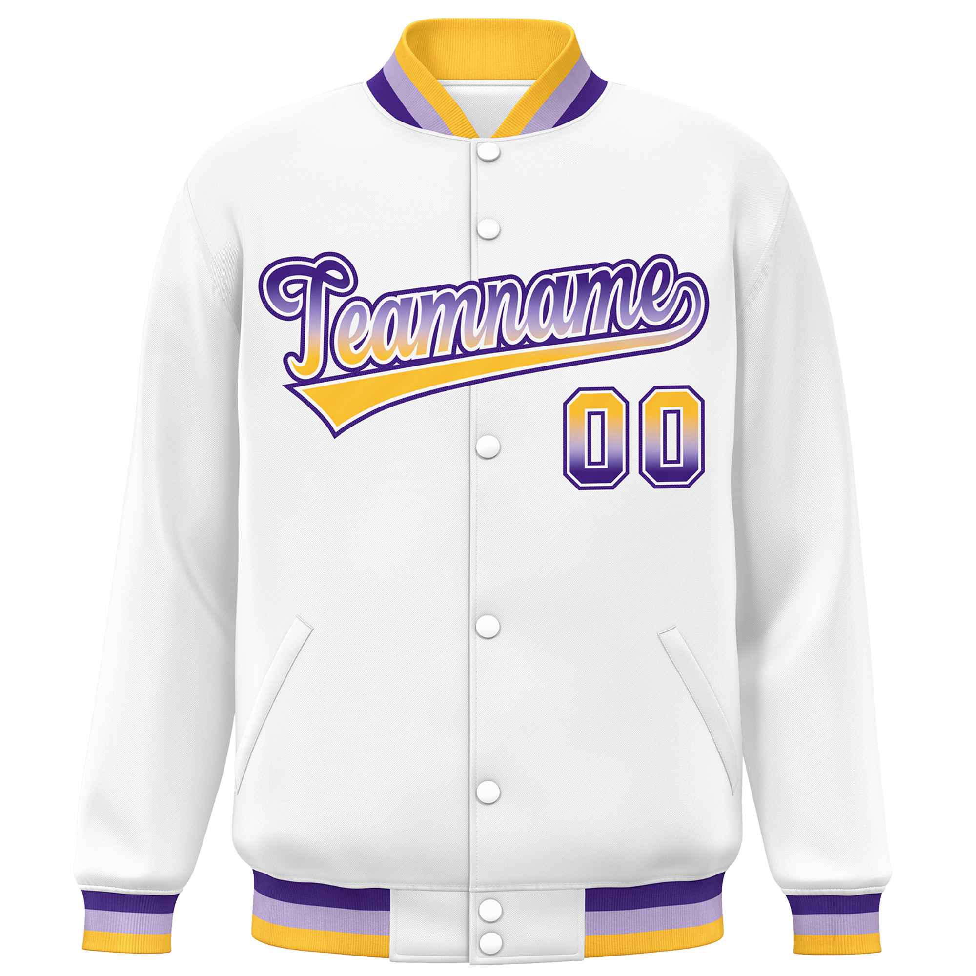 Custom White Varsity Full-Snap Gradient Font Letterman Baseball Jacket