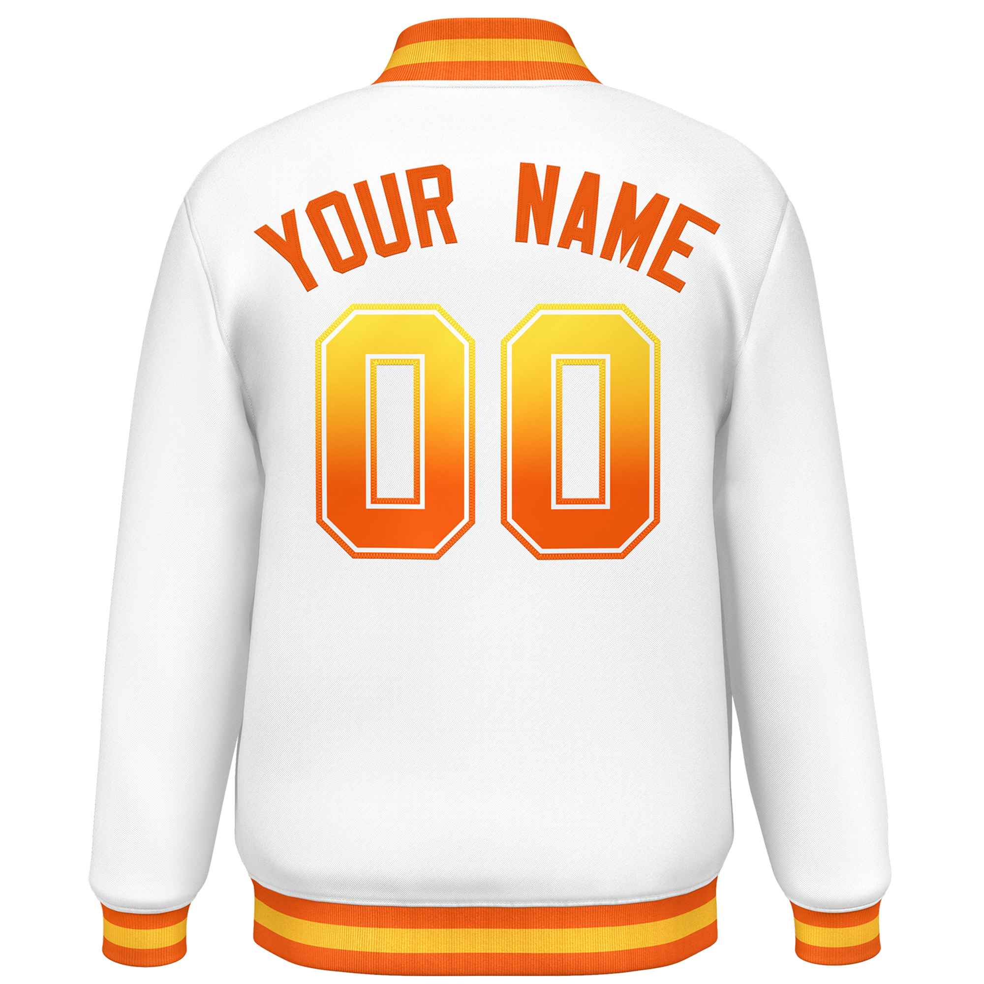 Custom White Varsity Full-Snap Gradient Font Letterman Baseball Jacket