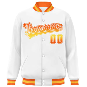 Custom White Varsity Full-Snap Gradient Font Letterman Baseball Jacket