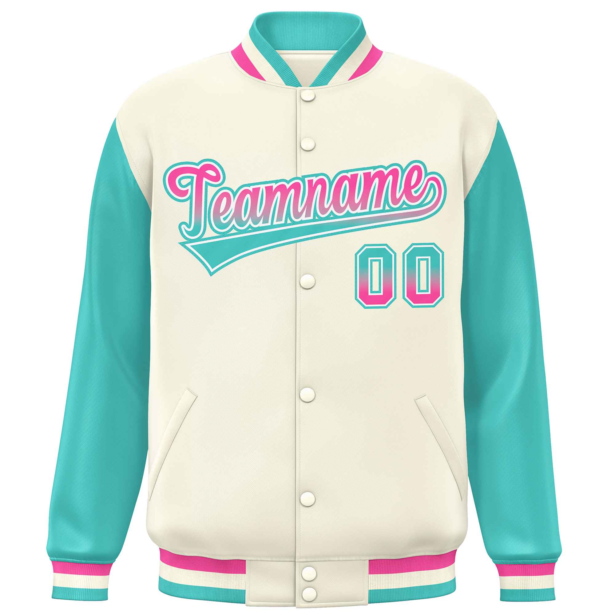 Custom Cream Aqua Varsity Full-Snap Raglan Sleeves Letterman Baseball Jacket