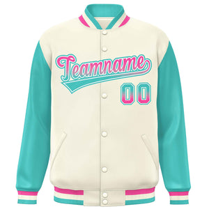 Custom Cream Aqua Varsity Full-Snap Raglan Sleeves Letterman Baseball Jacket