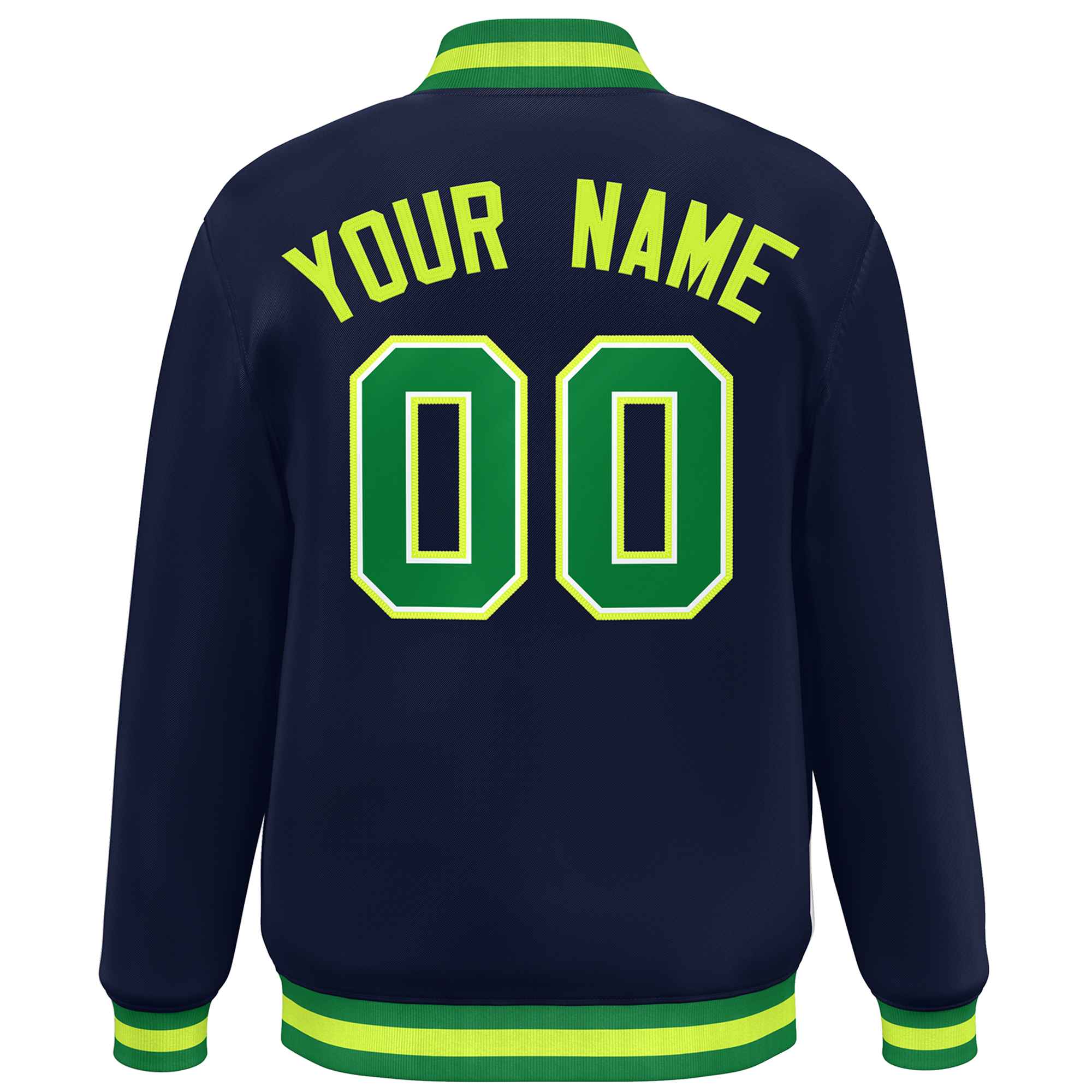 Custom Navy Kelly Green Varsity Full-Snap Classic Style Letterman Baseball Jacket