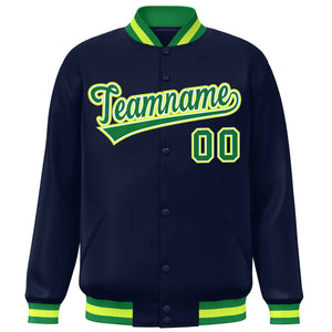 Custom Navy Kelly Green Varsity Full-Snap Classic Style Letterman Baseball Jacket