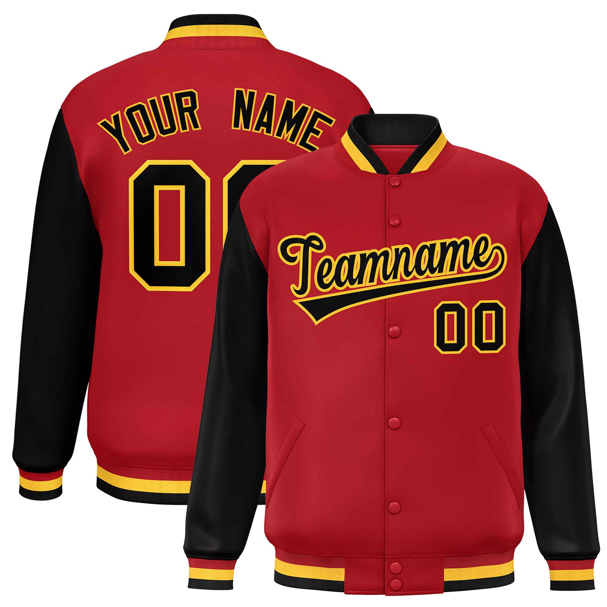 Custom Red Black Varsity Full-Snap Raglan Sleeves Letterman Baseball Jacket