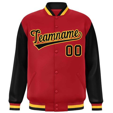 Custom Red Black Varsity Full-Snap Raglan Sleeves Letterman Baseball Jacket