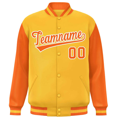 Custom Gold Orange Varsity Full-Snap Raglan Sleeves Letterman Baseball Jacket